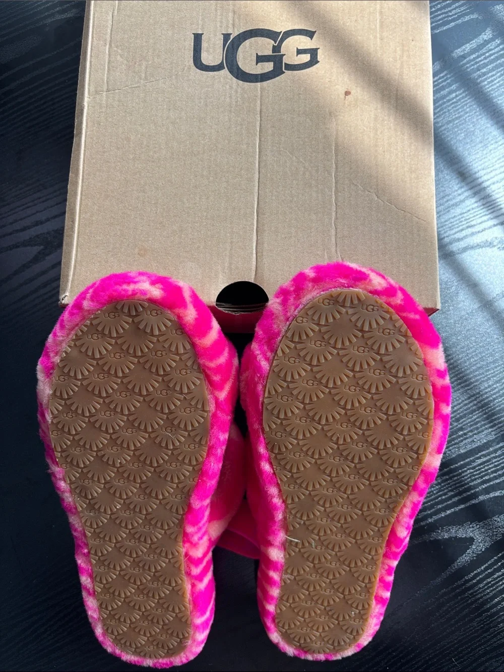 UGG OH YEAH ZEBRA Fuzzy Pink & Coral Striped Slippers